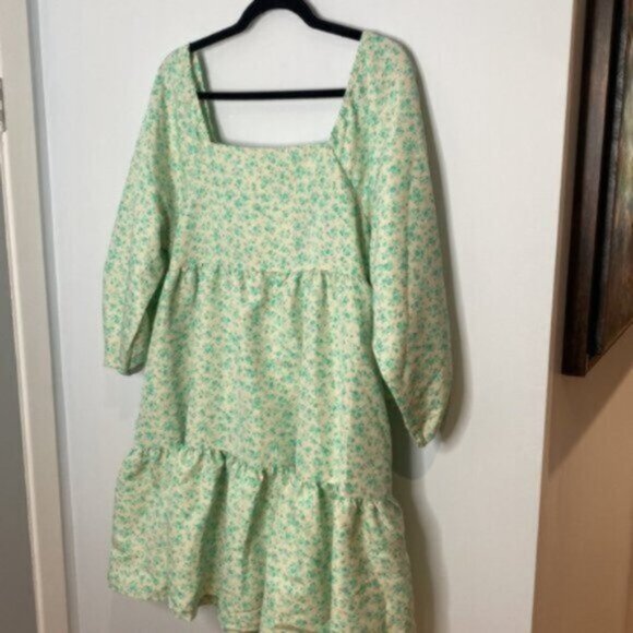 Levi's Women Green Floral Electric Dolci Baby Doll Dress Size XL - Picture 4 of 12